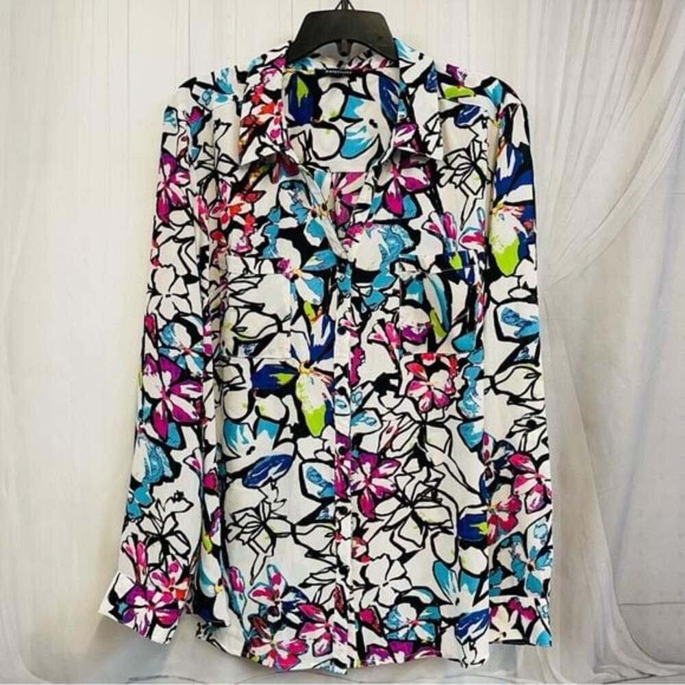 Relativity Multicolor Floral Button Down Shirt Vibrant Quality Pattern All Over